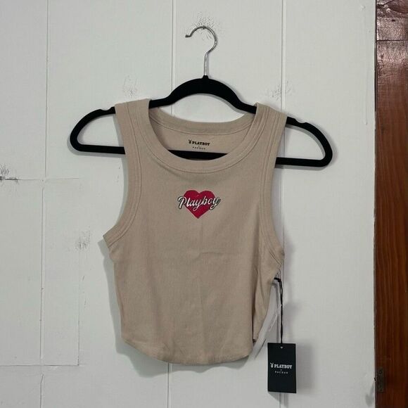 Playboy by Pacsun Tan Cropped Tank Top NWT Size Small - Picture 1 of 6